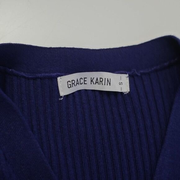 Grace Karin Small Blue Knit Cardigan Button Front Long Sleeve Sweater V-Neck - Picture 10 of 10